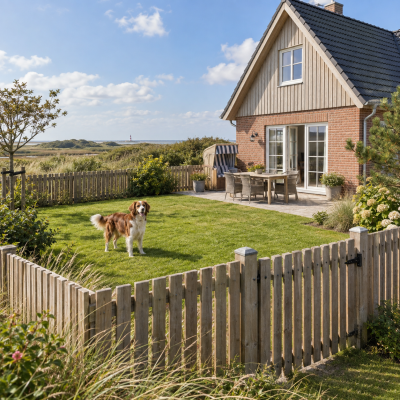 Ferienhaus mit Hund und eingezäuntem Garten