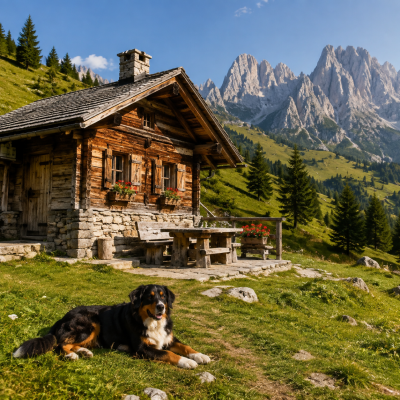 Berghütte, Hund und Wilder Kaiser