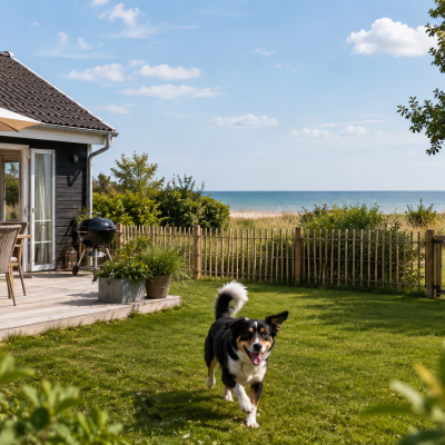 Fröhlicher Hund in Küstenidylle