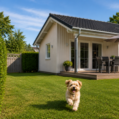 Fröhlicher Hund im Sonnenschein