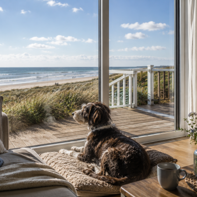 Hund blickt auf die Nordsee