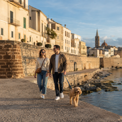 Entspannter Spaziergang mit Hund in Alghero