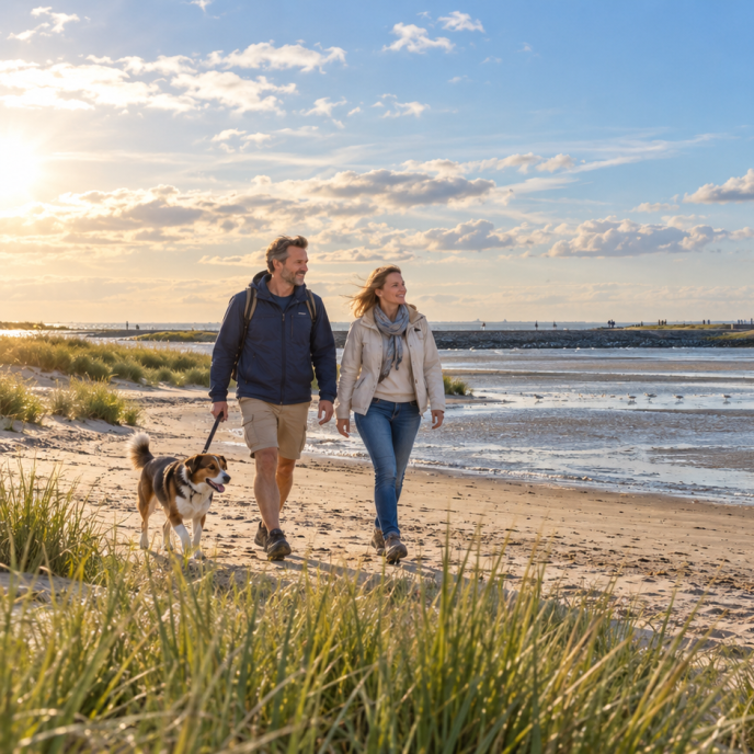 Entspannter Strandspaziergang mit Hund in Cuxhaven