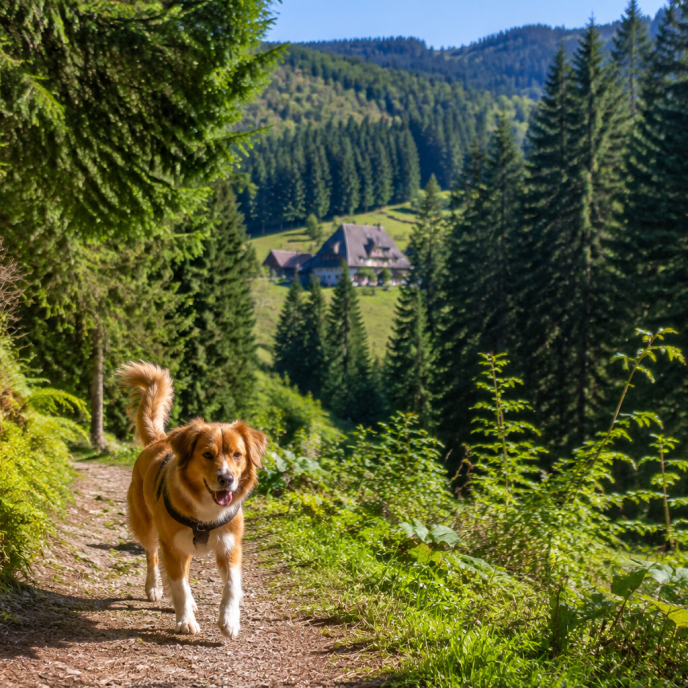 Hund auf einem Schwarzwaldpfad